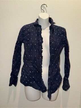Brooks Brothers Navy Blouse with White Floral Motif